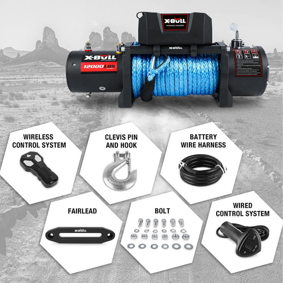 X - BULL 12000LBS Electric Winch 12V 4x4 synthetic rope 4WD Car with winch mounting plate - RnR Galore