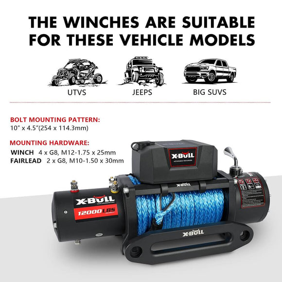 X - BULL 12000LBS Electric Winch 12V 4x4 synthetic rope 4WD Car with winch mounting plate - RnR Galore