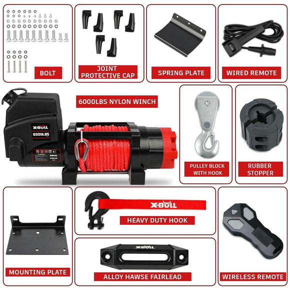 X - BULL Electric Winch 6000LBS 12V BOAT Synthetic Rope Wireless Remote 4WD ATV UTV - RnR Galore