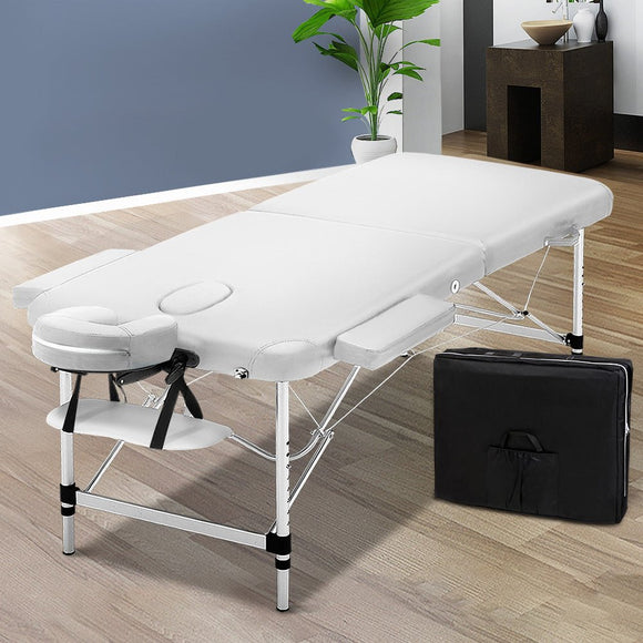 Zenses Massage Table 75cm 2 Fold Aluminium Massage Bed Portable Beauty Therapy White - RnR Galore