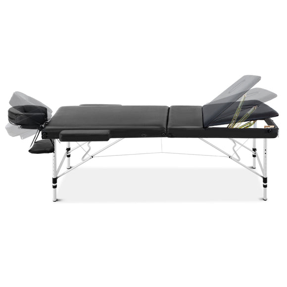 Zenses Massage Table 75cm 3 Fold Aluminium Beauty Bed Portable Therapy Black - RnR Galore