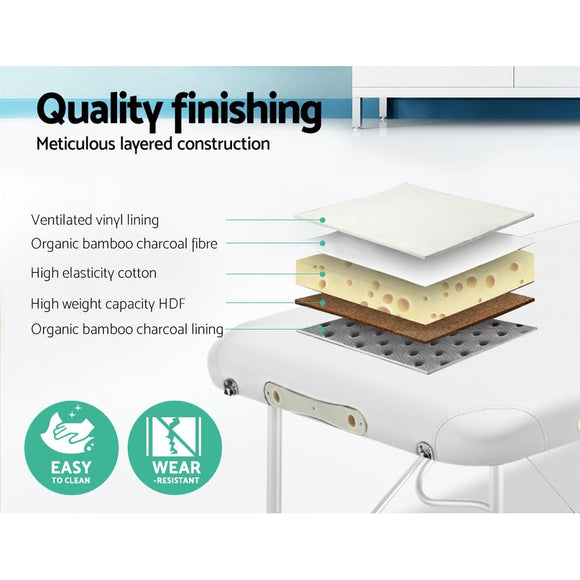 Zenses Massage Table 75cm 3 Fold Aluminium Beauty Bed Portable Therapy White - RnR Galore