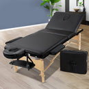 Zenses Massage Table 75cm 3 Fold Wooden Portable Beauty Therapy Bed Waxing Black - RnR Galore