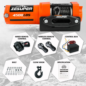 ZESUPER 12V Electric Winch 4500lb Synthetic Rope Boat Winch ATV Winch Trailer Winch 4WD - RnR Galore